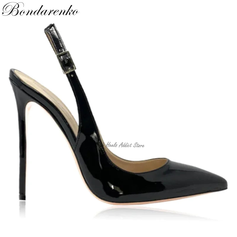 Colorful Patent Leather Slingback Pointed Toe High Heel Pumps for Women