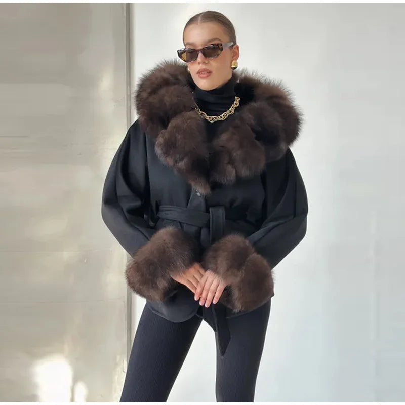 Warm Faux Fur Hooded Winter Coat With Pockets for Women