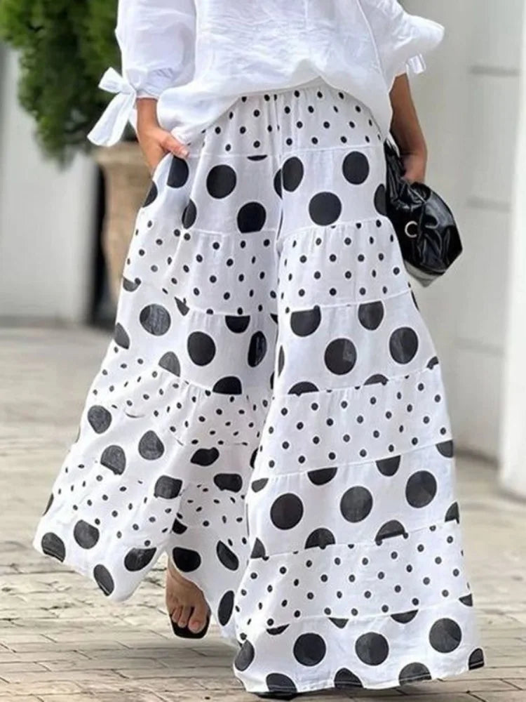 High-Waisted Retro Polka Dot Wide-Leg Pants for Women