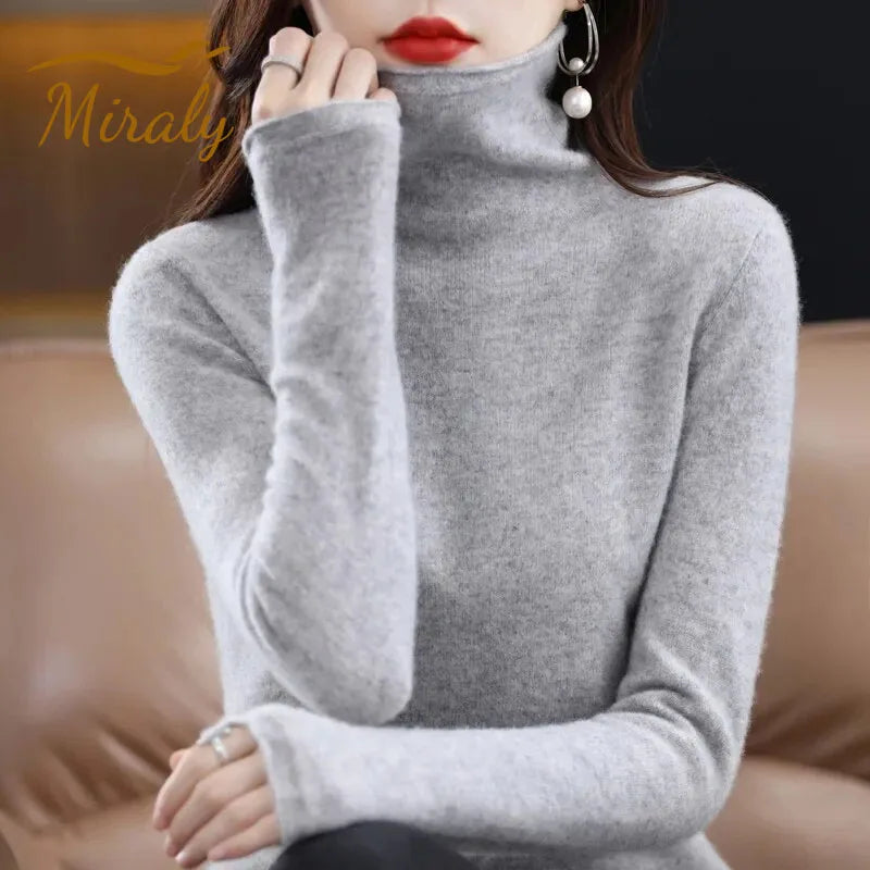 Wool Turtleneck Sweater With Stacked Collar for Women