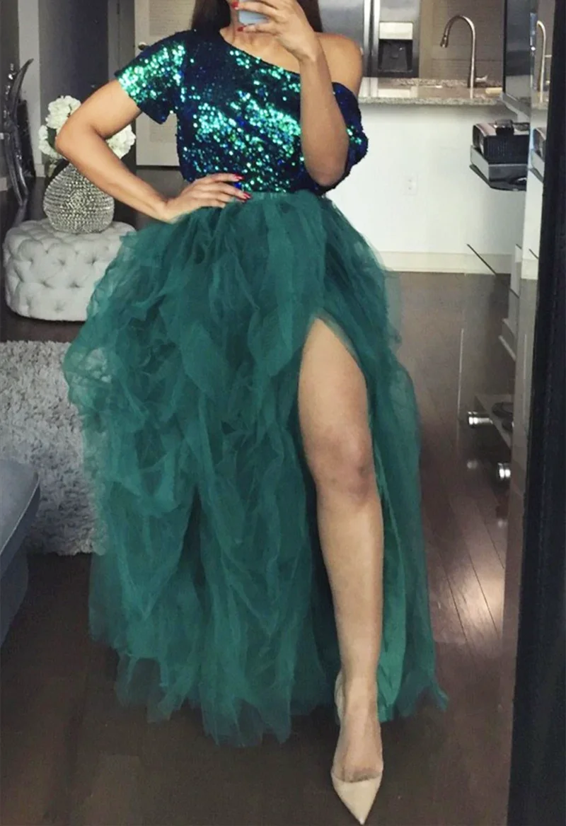 Elegant Layered Tulle Tutu Skirt With High Waist Slit for Women