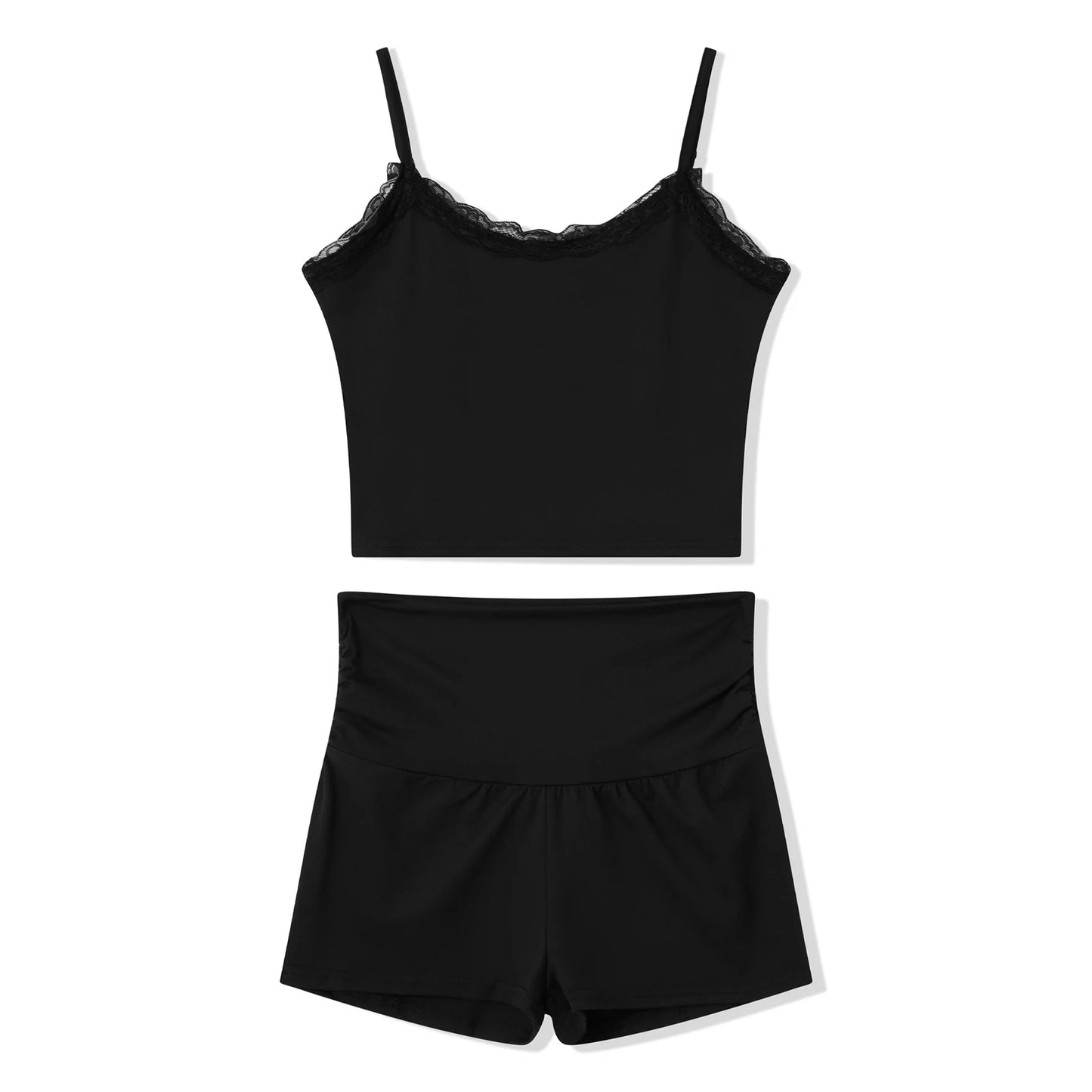 Chic Casual Lace Trim Two Piece Short Set for Women