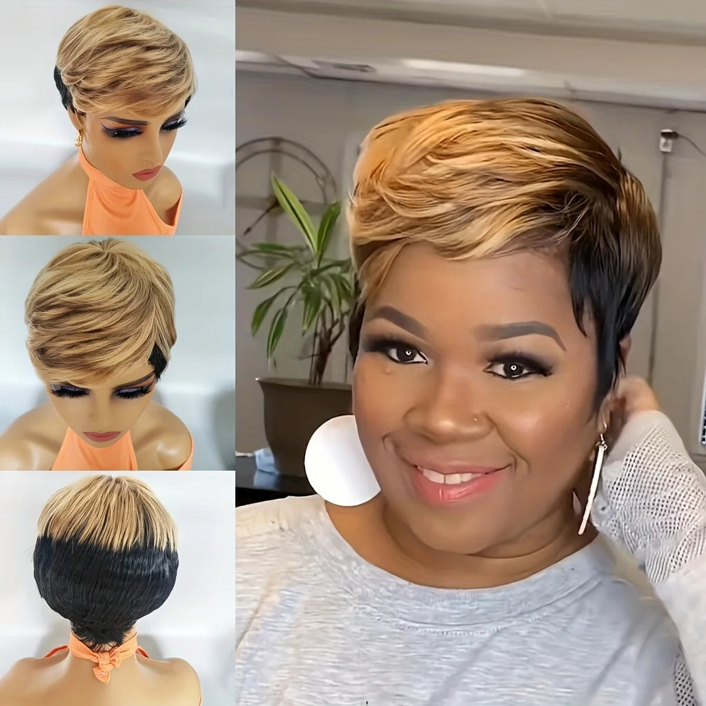 Heat Resistant Wavy Pixie Cut Blond Synthetic Wig for Women