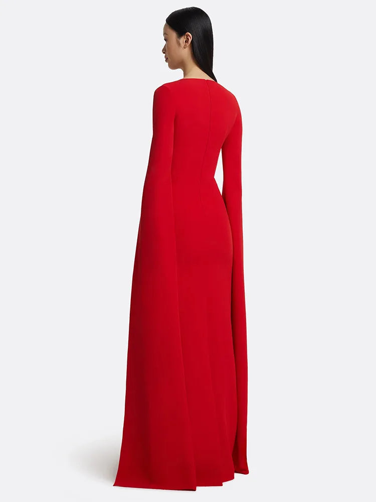HIGH STREET Newest 2026 Designer Vestido Women's Diamonds Beaded  Cape Sleeve Floor Length Maxi Long Dress