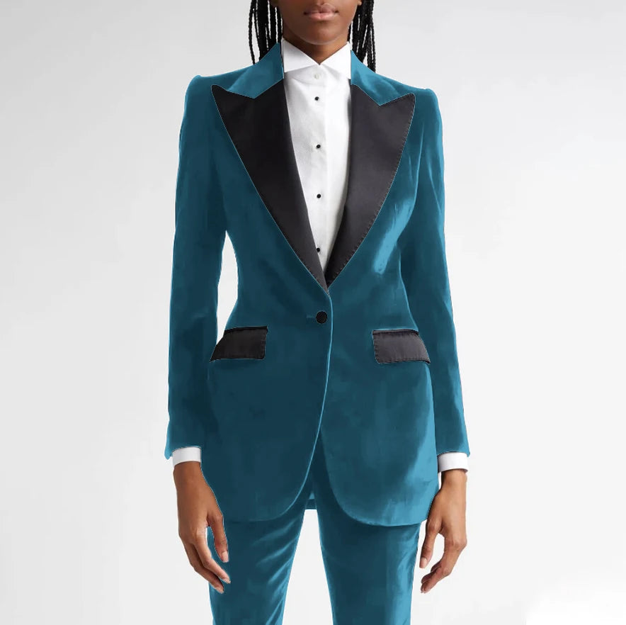 Classic Black Flannel Two Piece Business Suit For Women