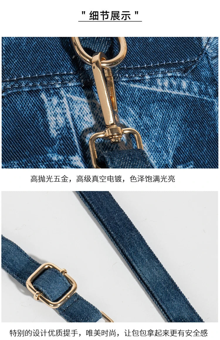 Diamond Embellished Denim Multiway Backpack for Women