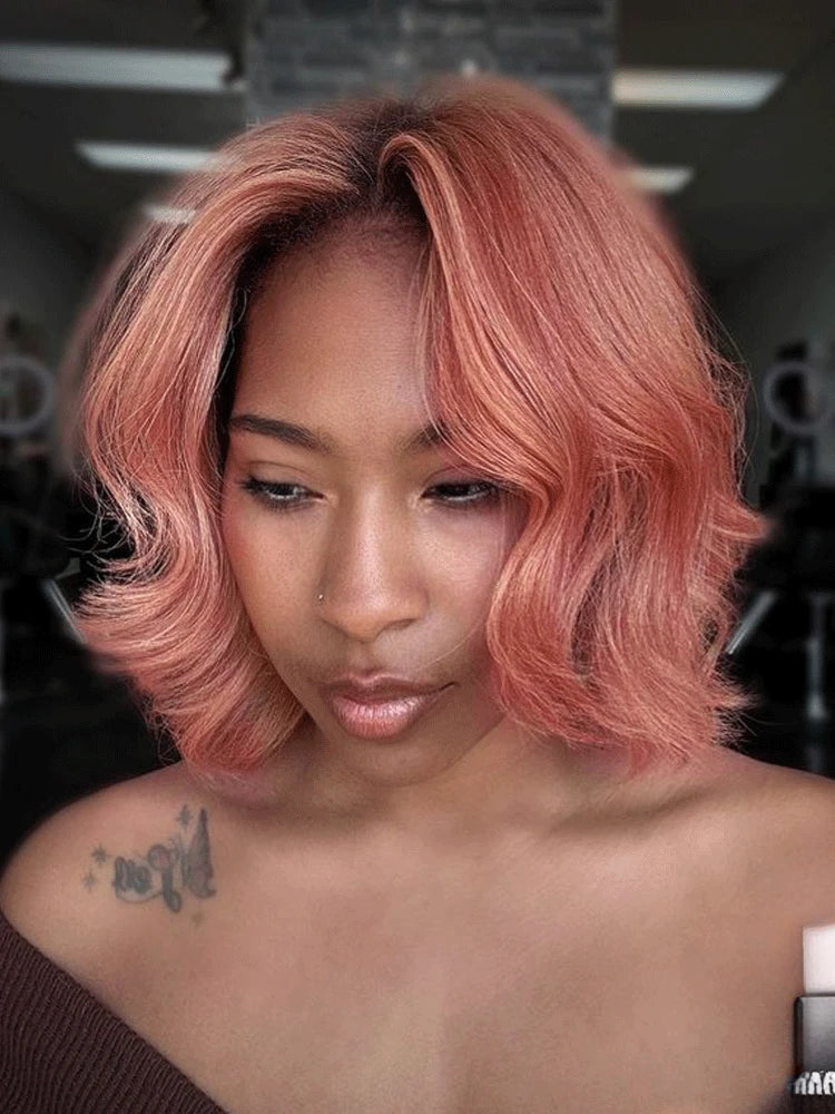 Honey Blonde Shadow Root Body Wave Bob Lace Front Wig for Women