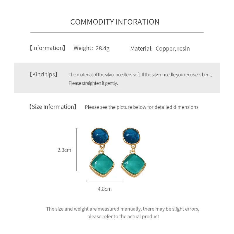 Vintage Geometric Resin Drop Earrings