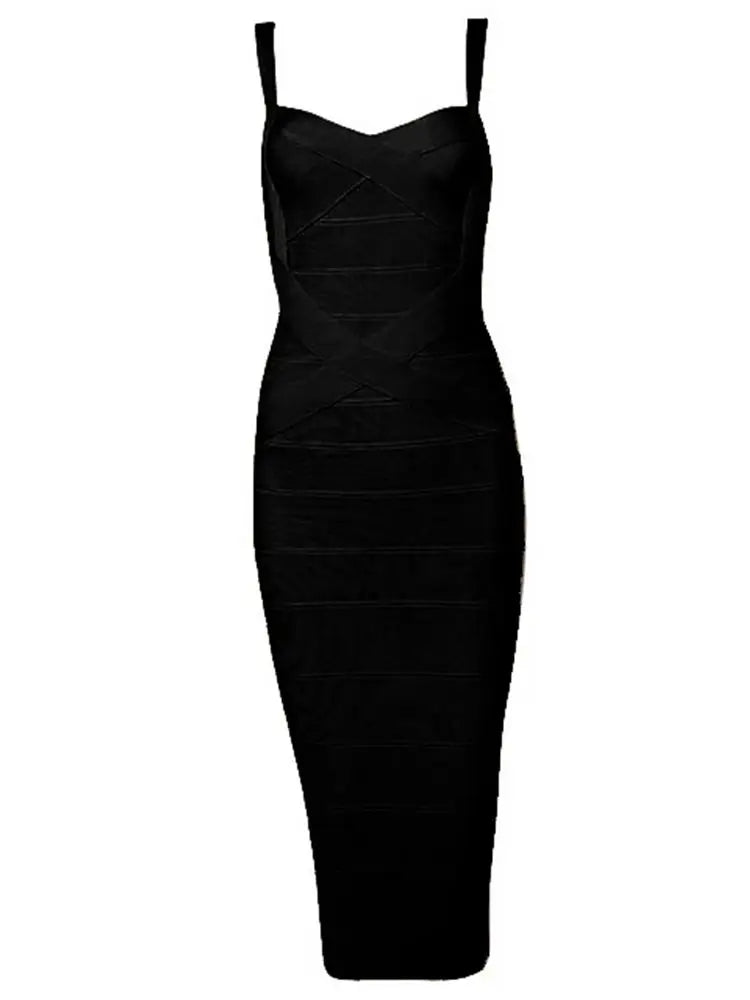 New 2024 Women Sexy Celebrity Midi Red White HL Elastic Bandage Dress Spaghetti Strap Club Bodycon Party Dress Wholesale HL434
