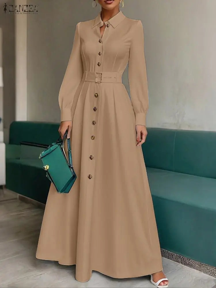 Belted Button Up Maxi Shirt Dress