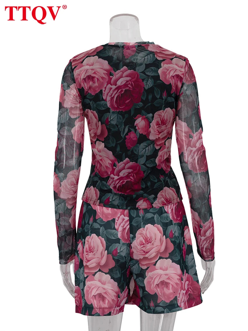 Printed Long Sleeve Shirt and Mini Skirt Two Piece Set for Women