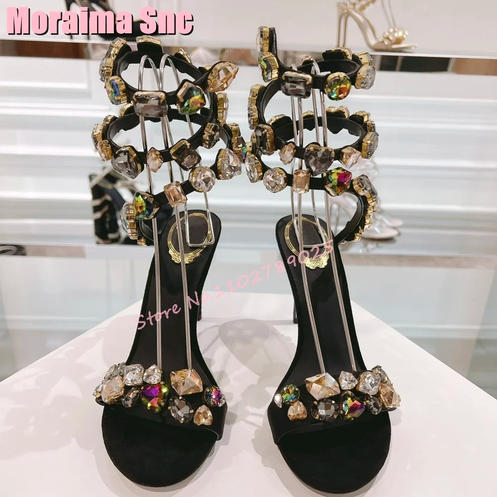 Elegant Crystal Embellished Stiletto Sandals For Women