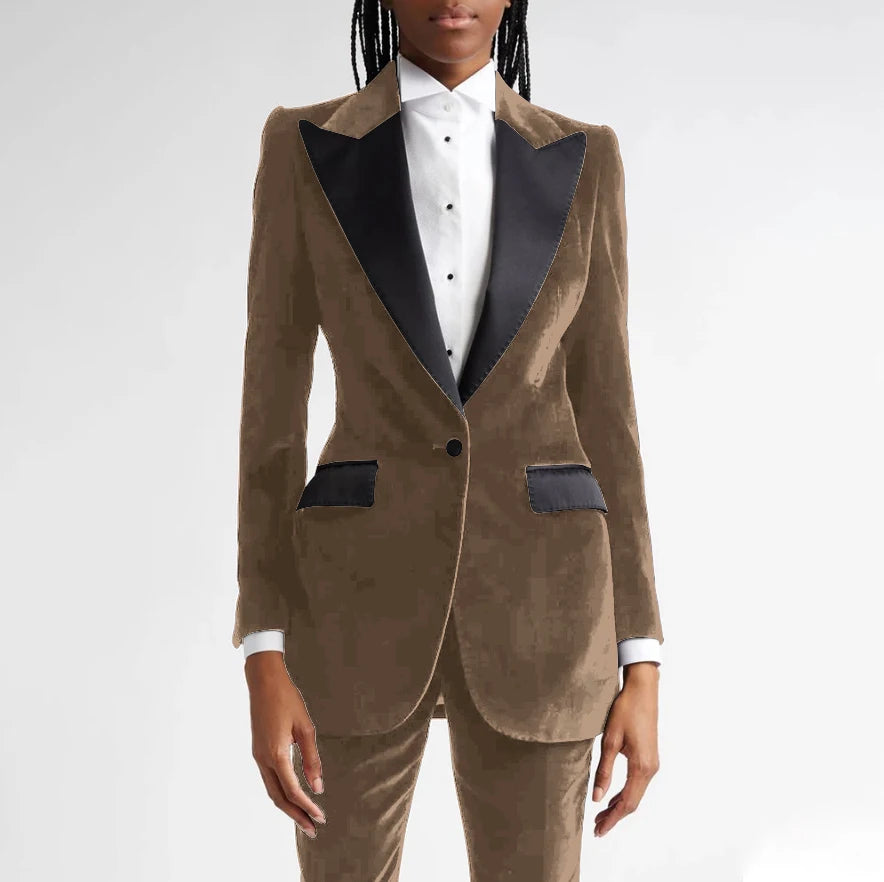 Classic Black Flannel Two Piece Business Suit For Women
