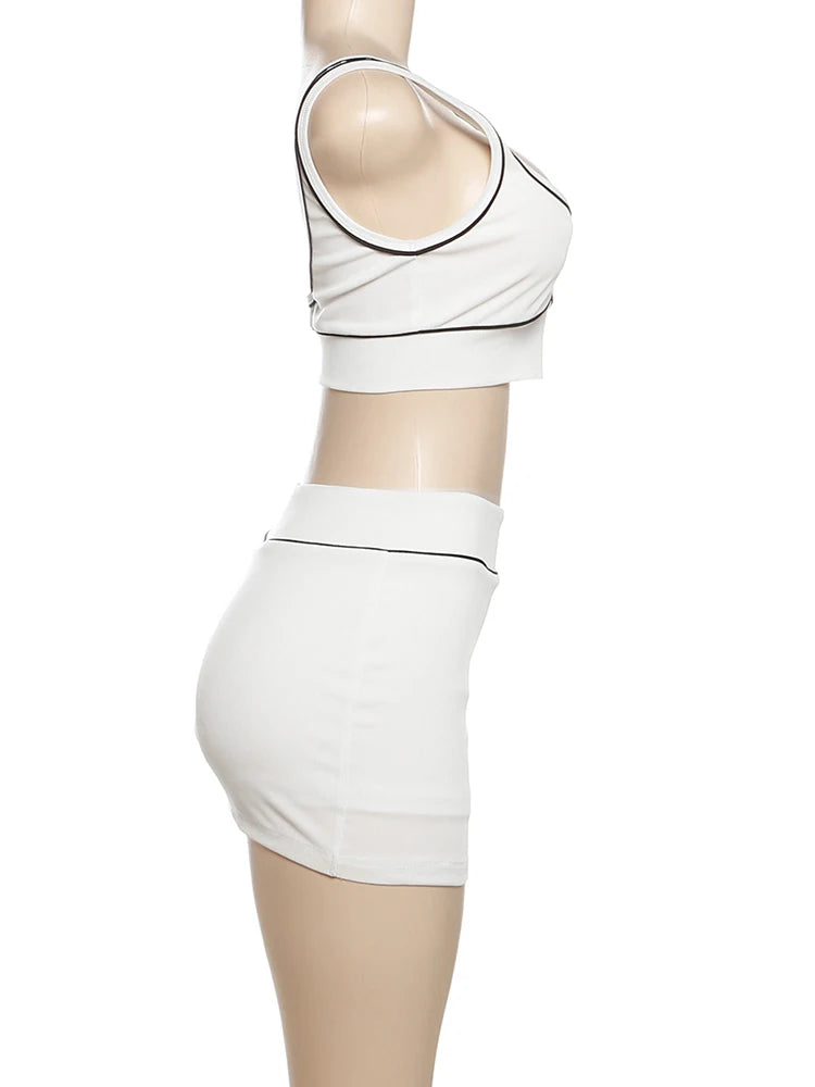 Striped Square Neck Two Piece Skirt Set Outfit for Women