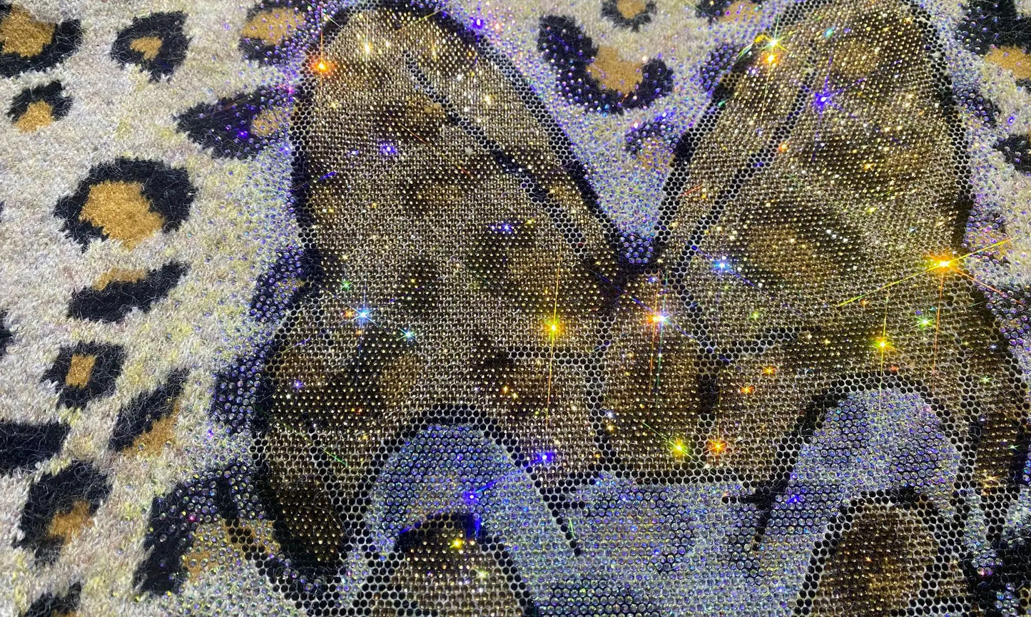 Heavy Industry Rhinestone Mid-length Sweater Coat Winter Leopard Print Thickened Knitted Top Jacket Long-sleeves O-neck Jumpers