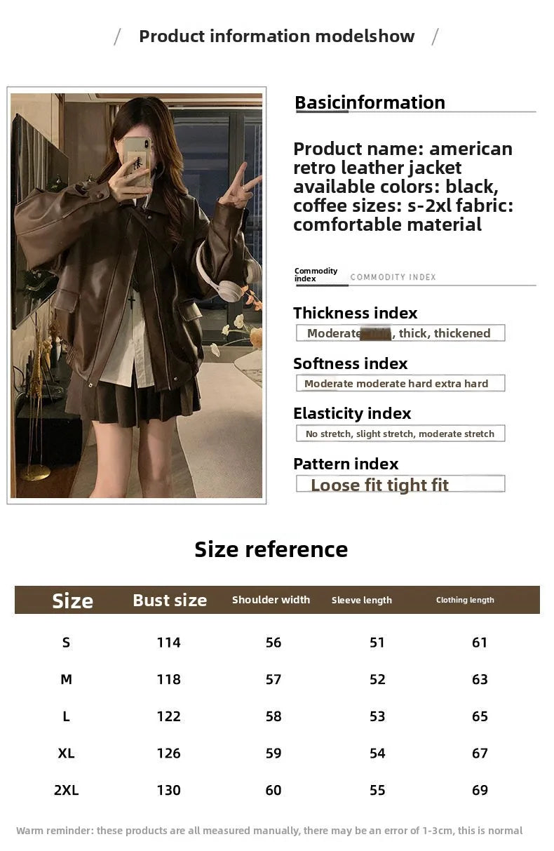Short American Retro PU Leather Baseball Jacket for Women