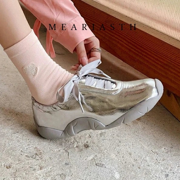 Round Toe Soft Sole Lace Up Casual Ballet Flats For Women