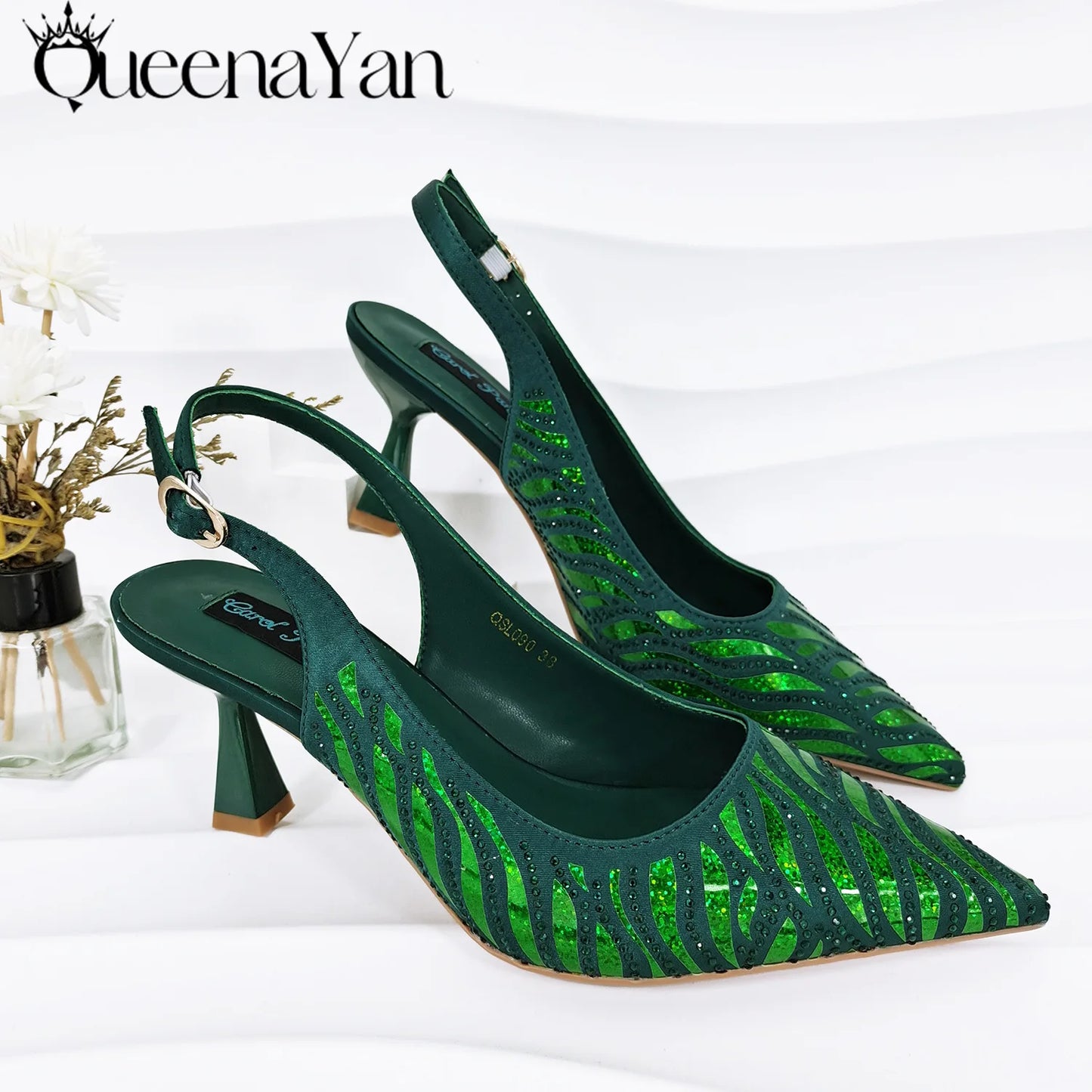 Queena Yan Italian Design Party Shoes African Fashion Ladies Small Clutches With Stiletto Shoes OL Heels