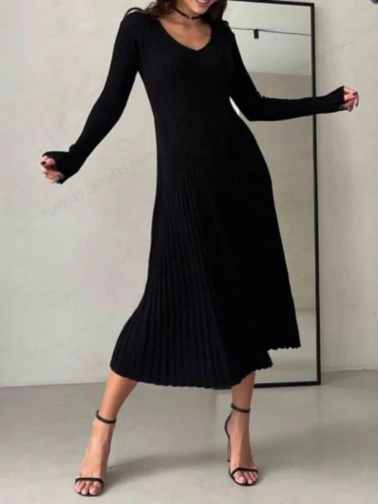 Elegant Long Sleeve Ankle Length Maxi Dress for Women