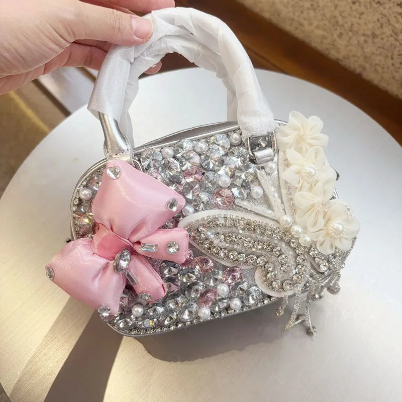 Pearl Bow Rhinestone Evening Clutch