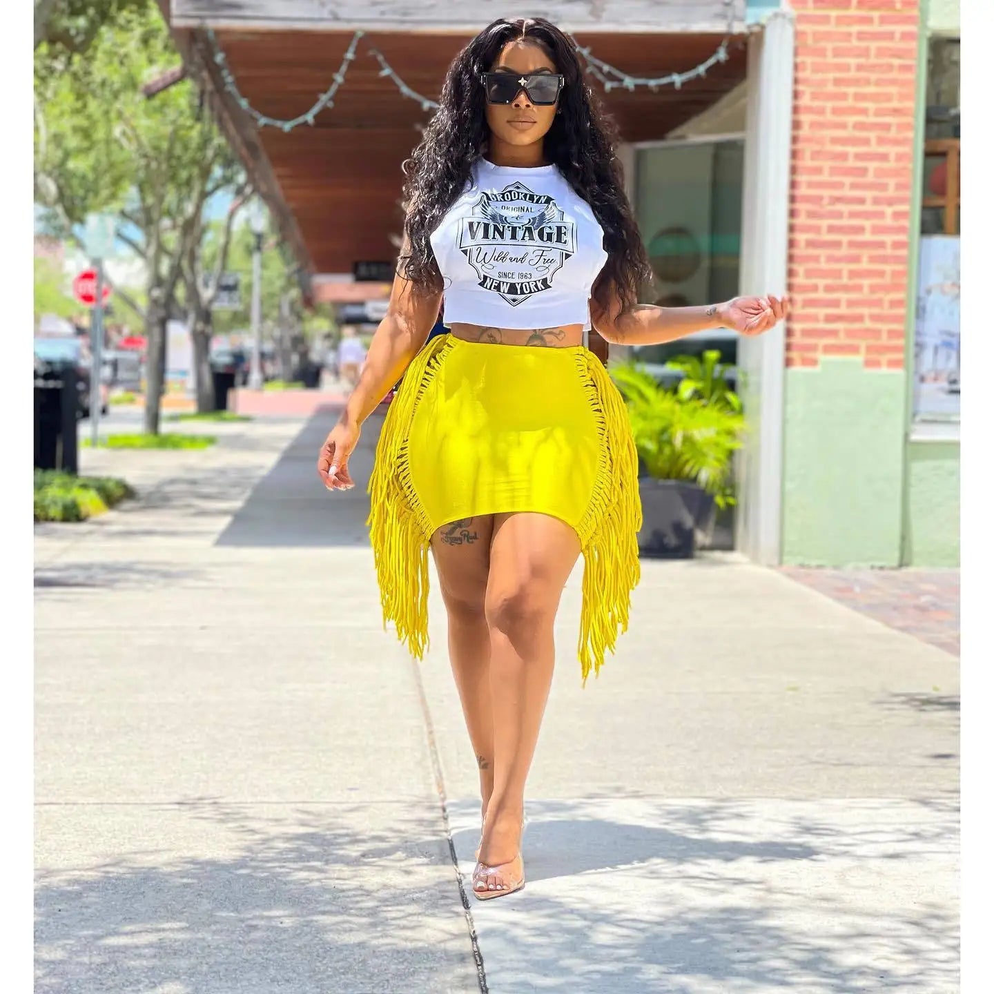 FAGADOER Sexy Tassel Bodycon Mini Skirts Party Club Outfits Women Fashion Chic Streetwear Short Birthday Holidays Skirt Solid