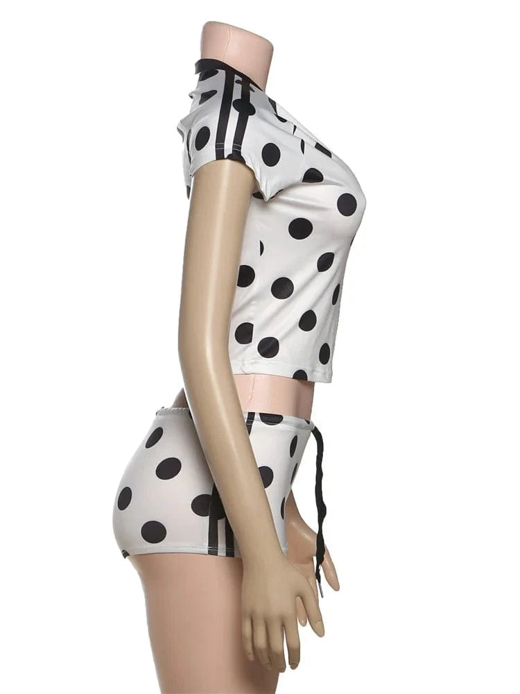 Weird Puss Dot Digit Print 2 Piece Set Women Casual Sporty Hipster Crop Tops+Shorts Matching Streetwear Skinny Stretch Tracksuit