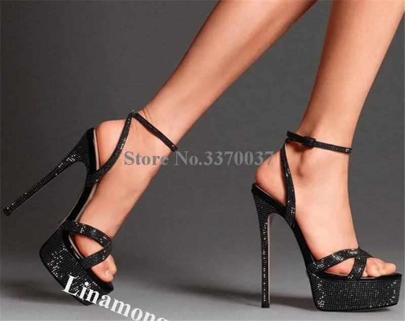 Rhinestone Ankle Strap Stiletto Heels