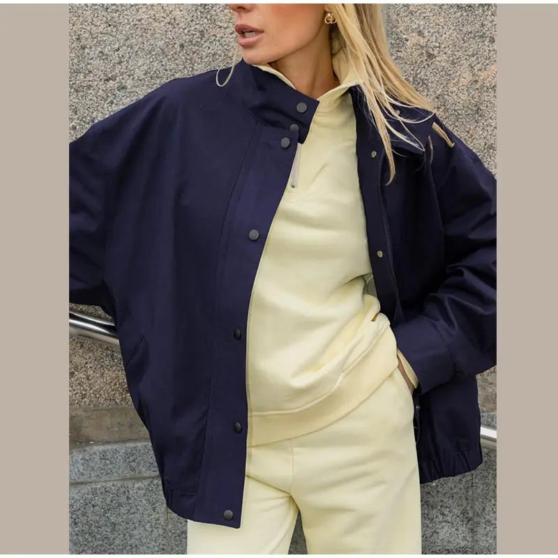 Elegant Stand Collar Single Breasted Jacket for Women