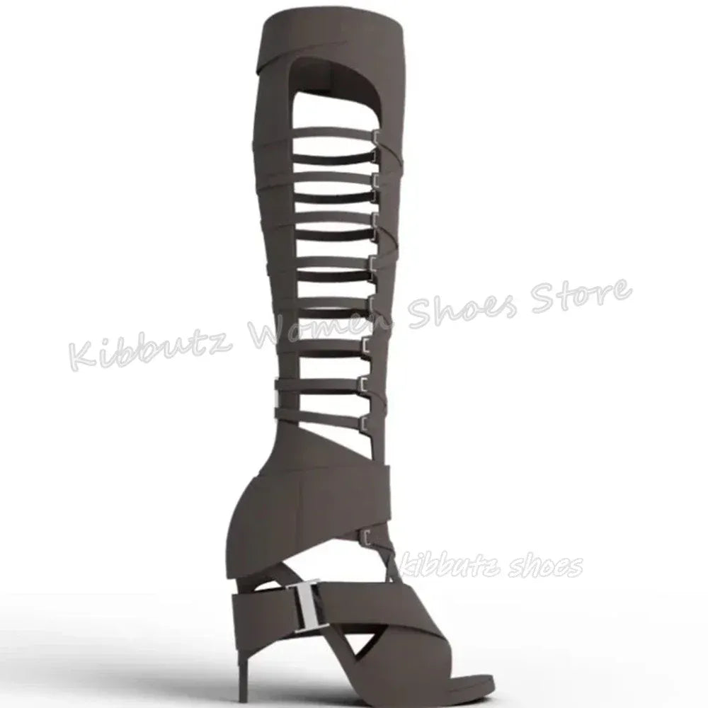 Cross Strap Suede Knee High Boots