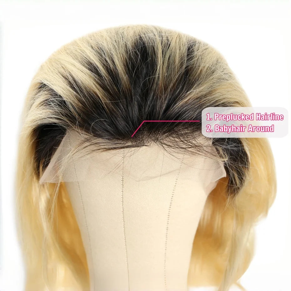 Ombre Dark Root Brazilian Lace Front Body Wave Wig For Women