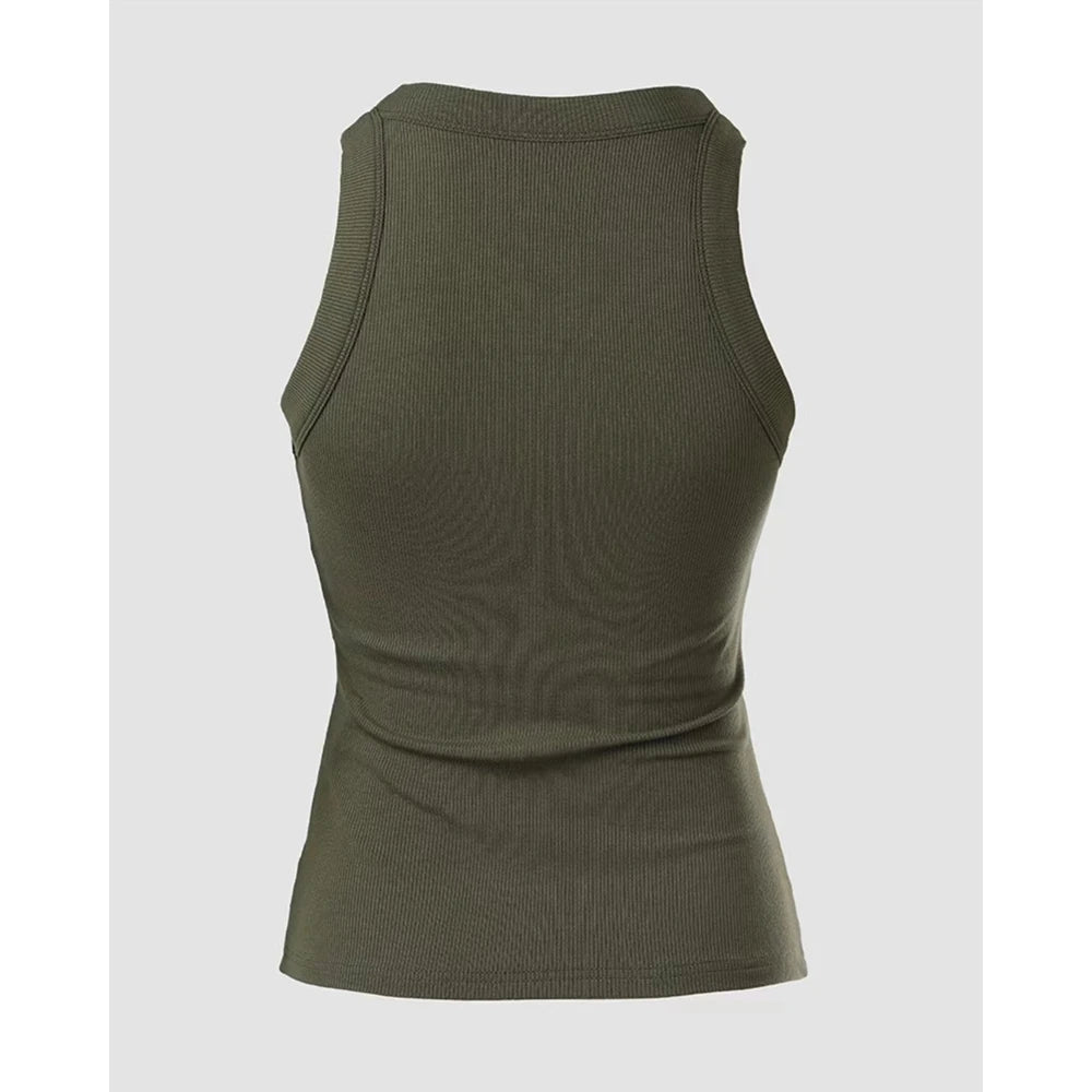 New Style Summer Round Neck Ribbed Tank Top With Bra Pads Fashion Sexy Femme Casual Sleeveless Top Solid T Shirt Streetwear
