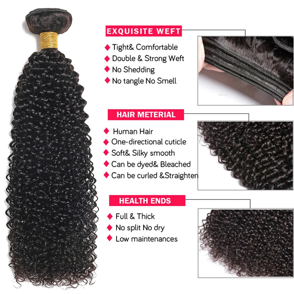 Kinky Curly Virgin Human Hair Extensions Bundles for Women