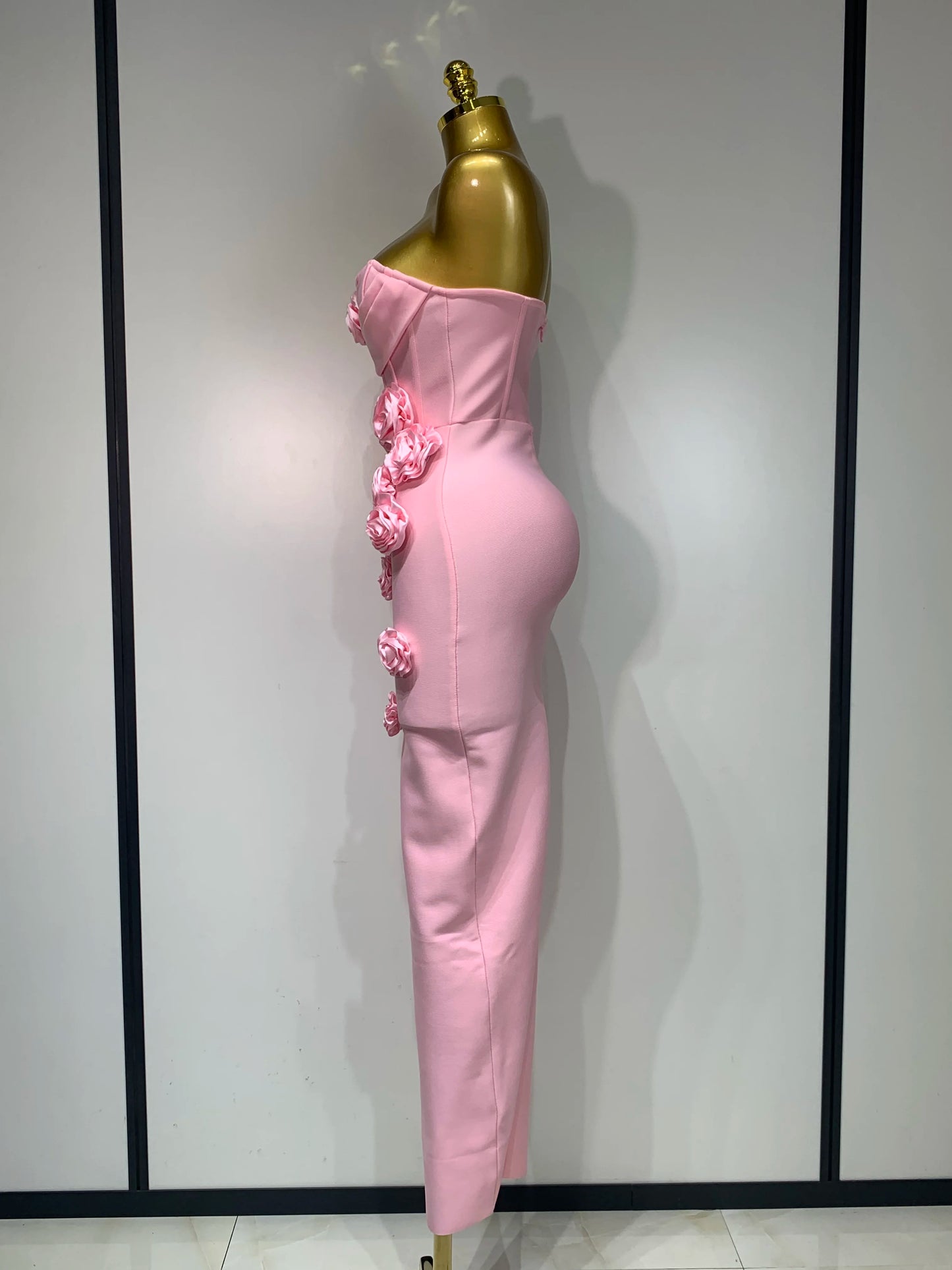 2025 Newest Women Sexy Strapless Backless Red Flower Midi Bandage Dress Celebirty Elegant Evening Club Party Birthday Dresses