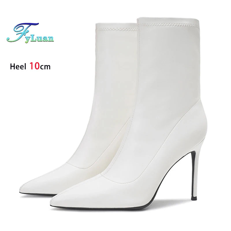 Elegant Pointed Stiletto Ankle Boots With Elastic Slip On Closure For Women