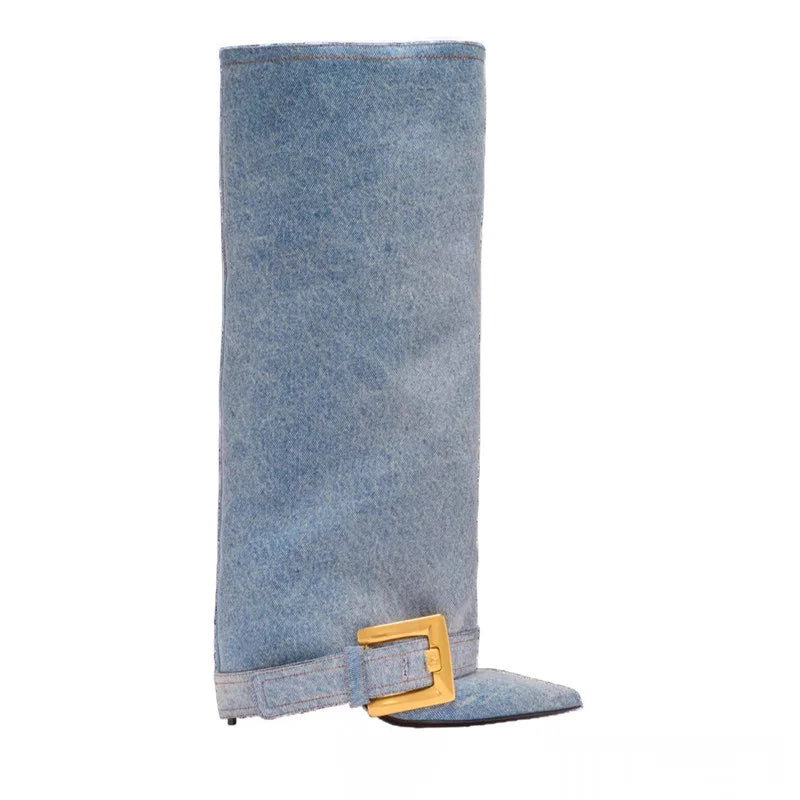 Pointed Toe Knee-High Boots With Belt Buckle for Women
