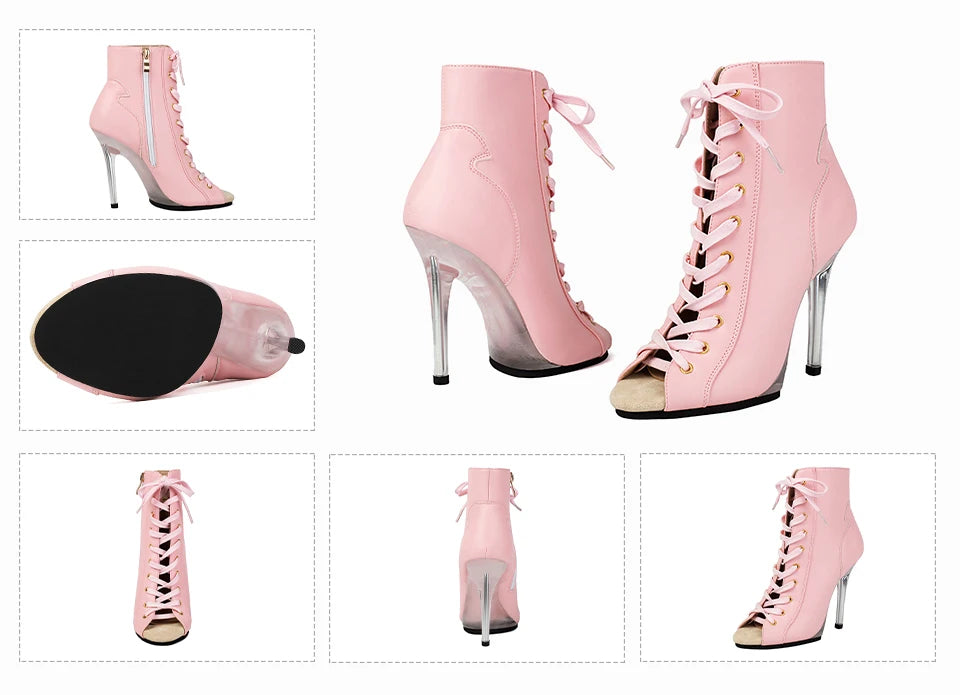 Lace-Up Crystal Heel Ballroom Dance Boots for Women