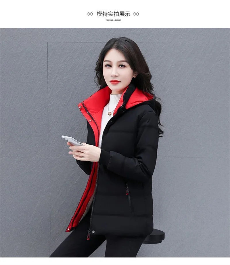 Detachable Hooded Parka Windproof jacket Female's winter jacket plush and Thickened High-End Women's Short Cotton Coat Patchwork