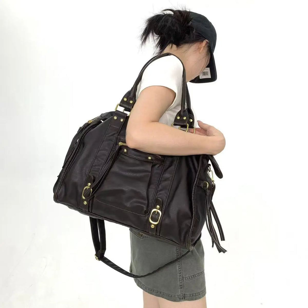Retro Multi-Pocket Motorcycle Shoulder Bag for Women