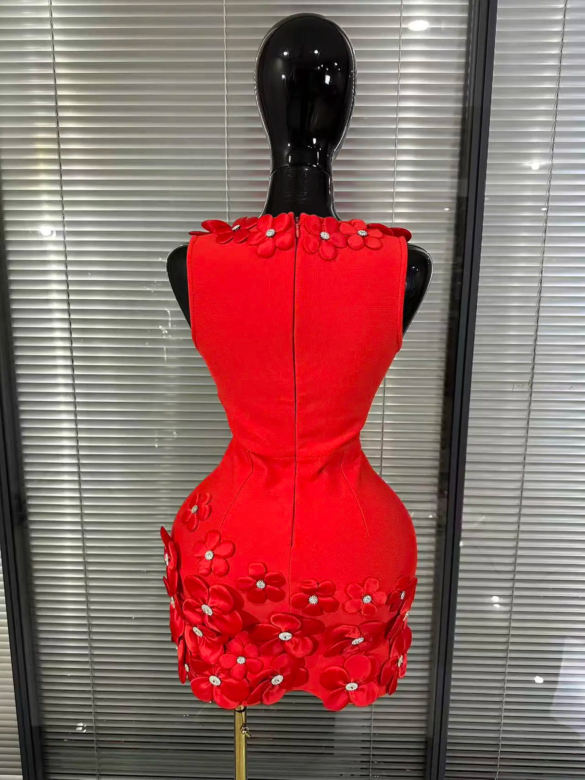 Black Red Women Sexy Sleeveless V-Neck Florals A-Line Bandage Dress Celebrate Nightclub Party Evening Birthday Photohoot Wear