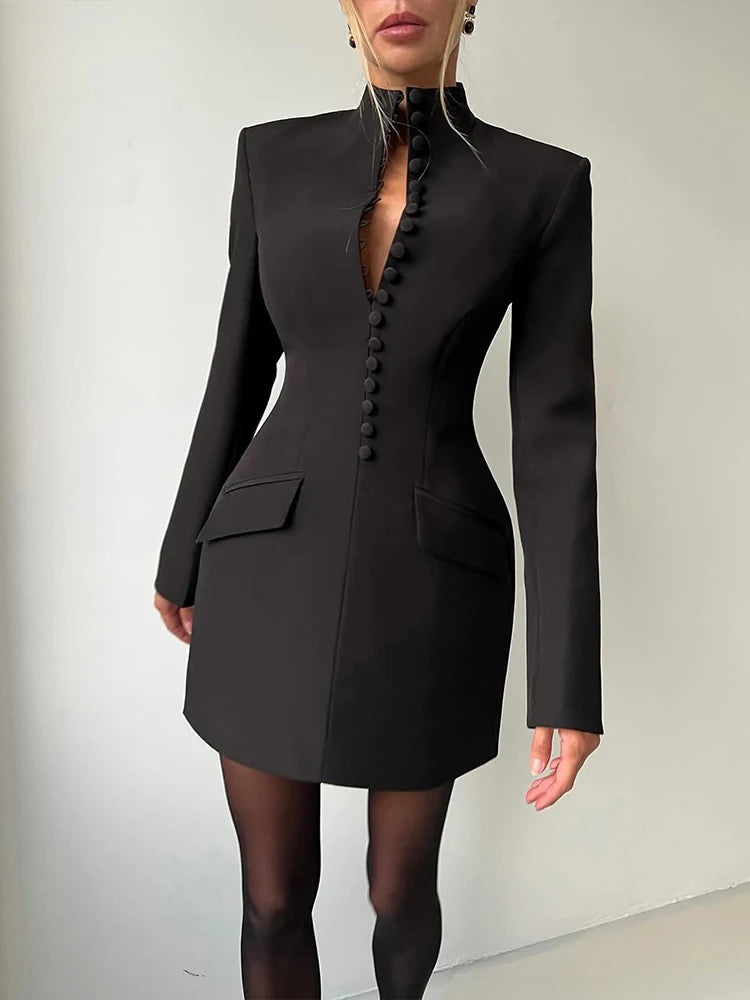 Stand Collar Mini Dress