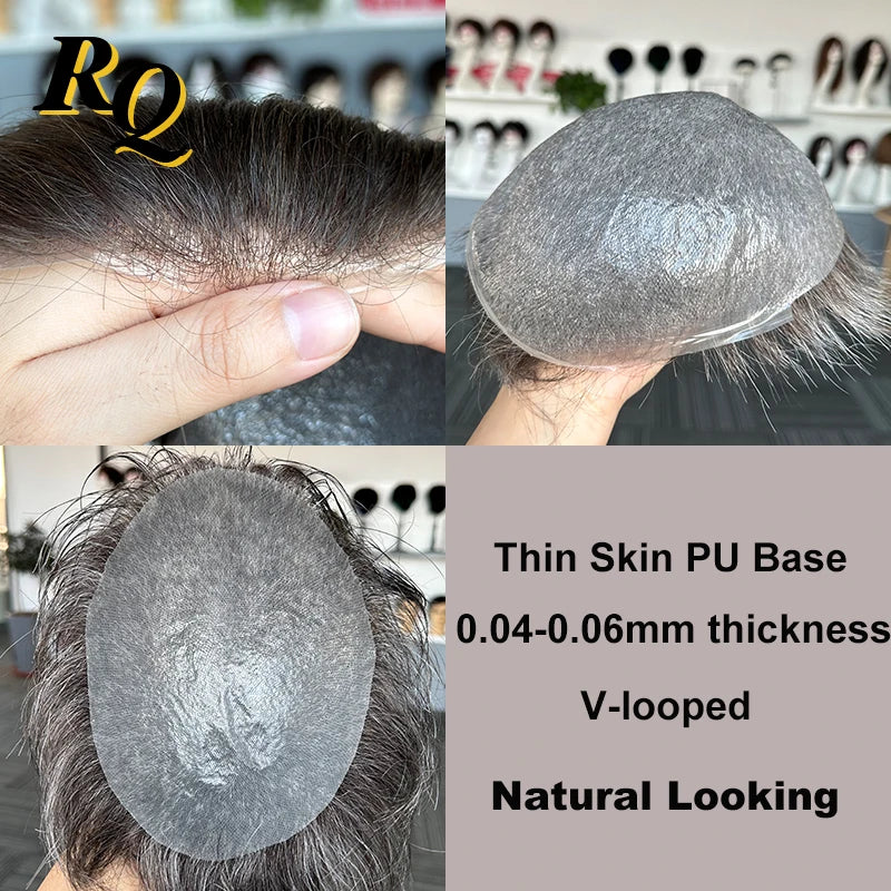 Pre Styled Human Hair Toupee For Men With Thin Skin Base