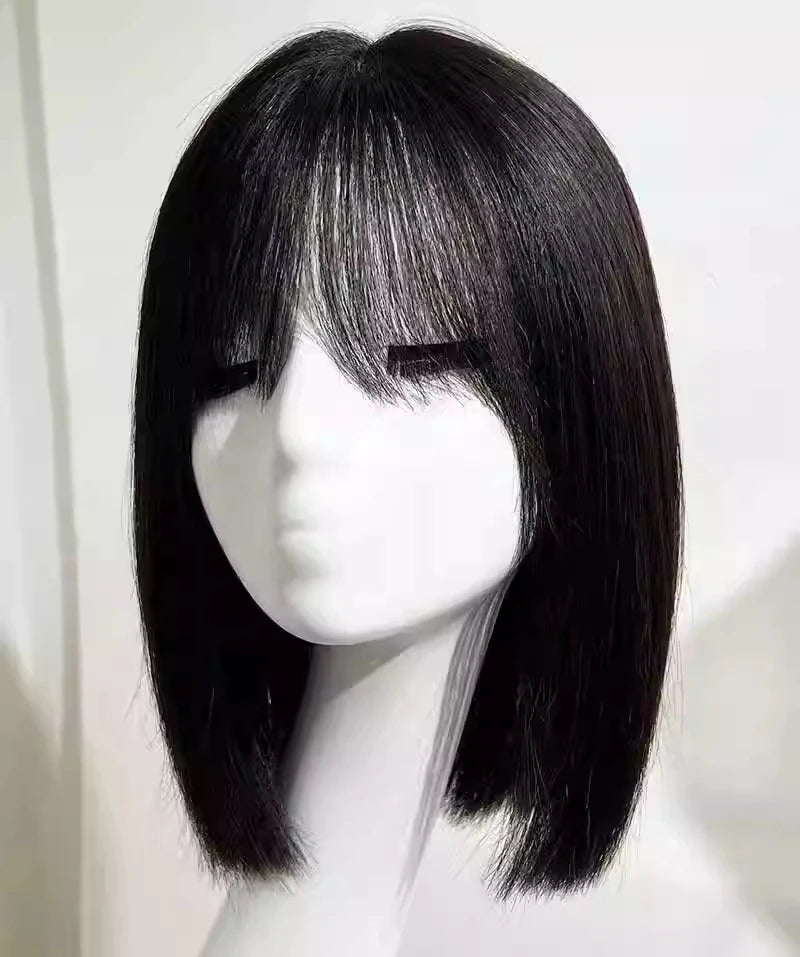 Virgin European Human Hair Silk Base Wig With Air Bangs For Women