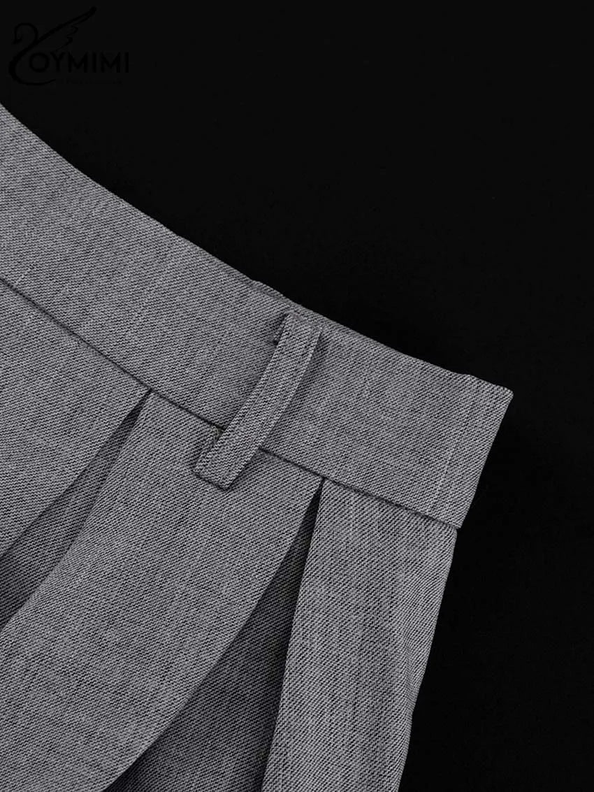 Oymimi Elegant Grey Loose Skirts For Women Casual High Waist Pleated Skirts Fashion New Solid Ankle-Length Skirts Streetwear