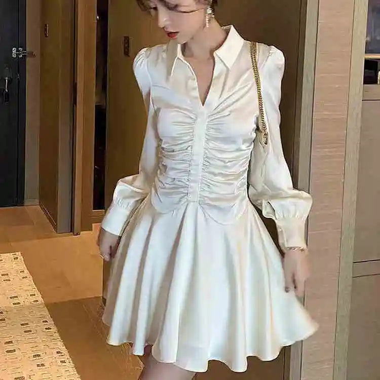Vintage Pleated Long Sleeve Maxi Dress