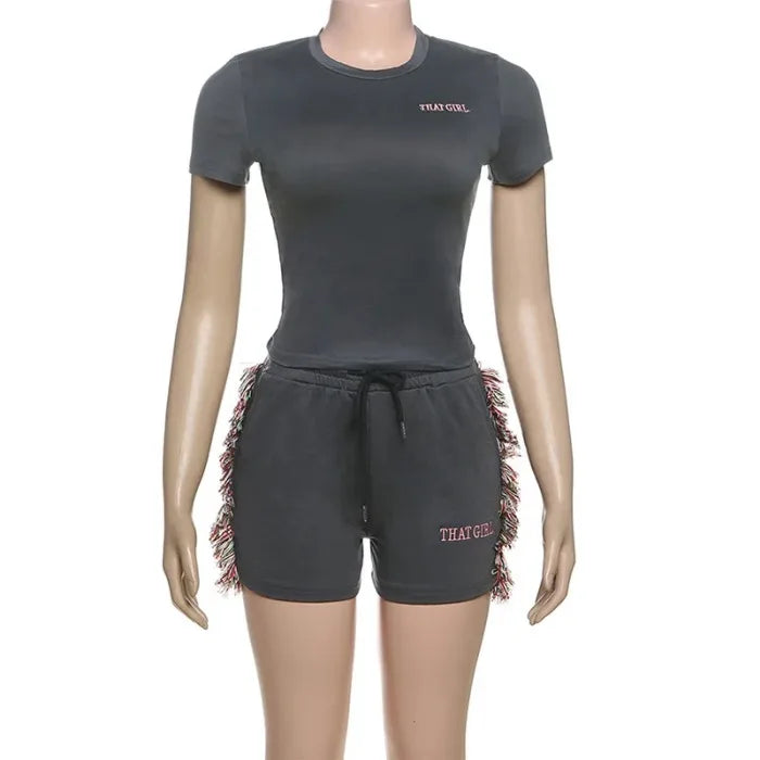 Shorts Set for Women Streetwear Sexy Slimming Short Sleeved Top and High Waist Solid Half Pants Female 2025 Spring/Summer New