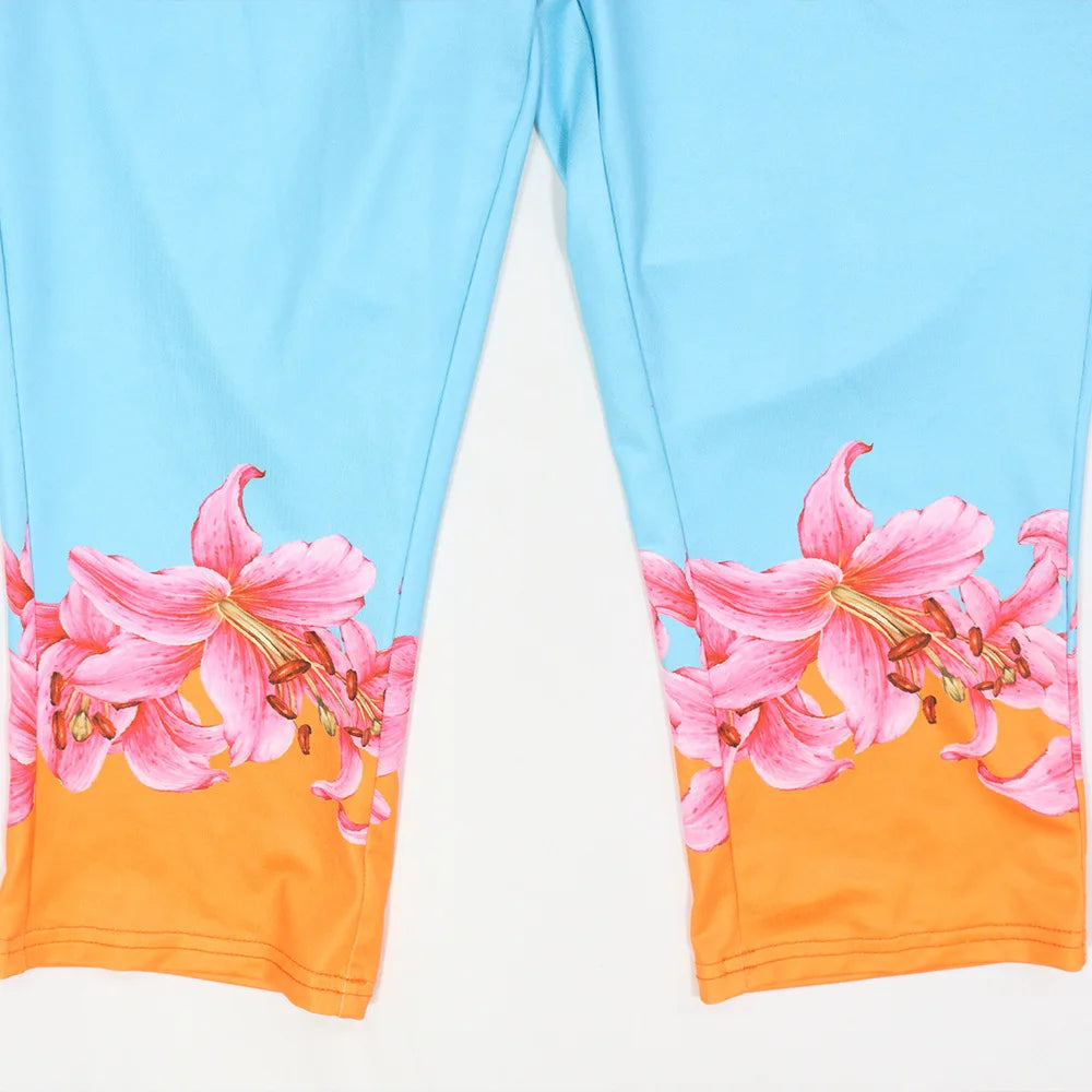 Casual Floral Print Off Shoulder Two Piece Set for Women