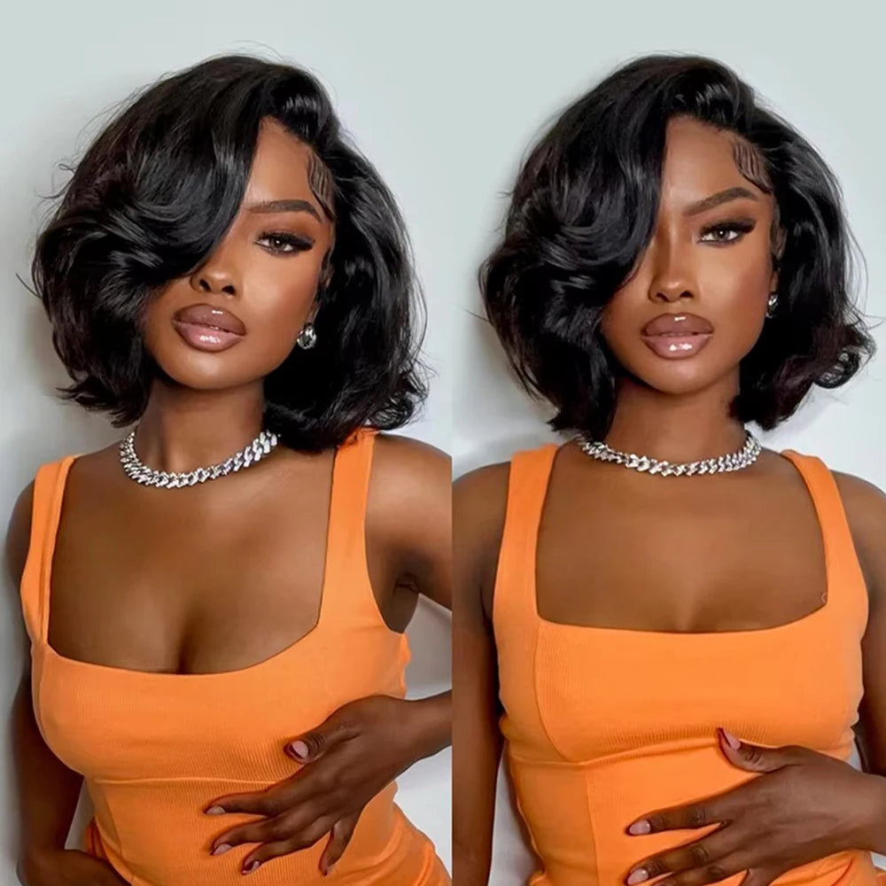 Glueless Body Wave Bob Wigs 13x6 Transparent HD Lace Frontal Wig 100% Human Hair Wig Natural Wave Short Bob Wigs For Black Women