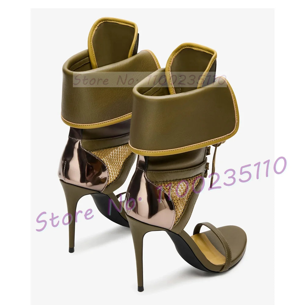 Army Green Lace Up Ankle Strap High Heel Sandals For Women