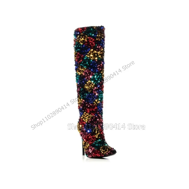 Colorful Pointed Toe Mid Calf Boots With Stiletto Heel for Women