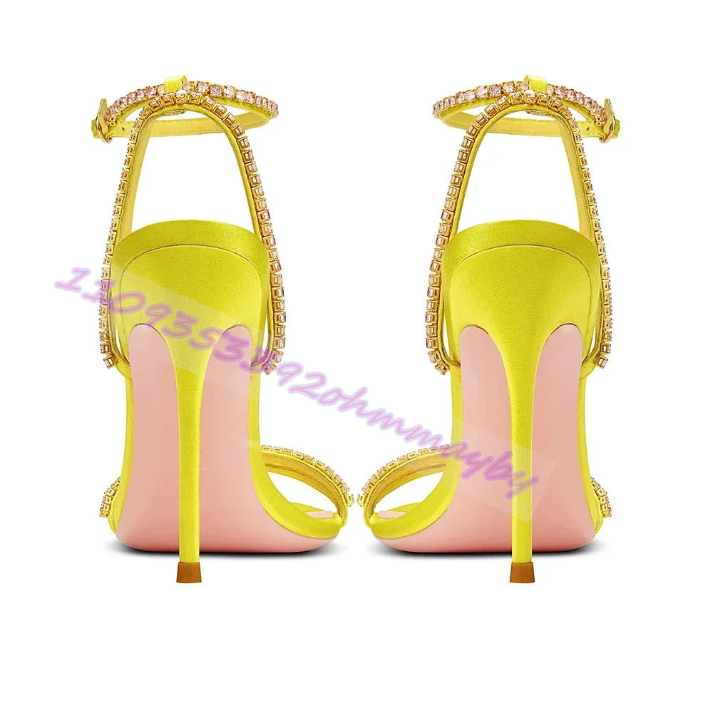 Rhinestone Open Toe Ankle Wrap Stiletto Sandals for Women